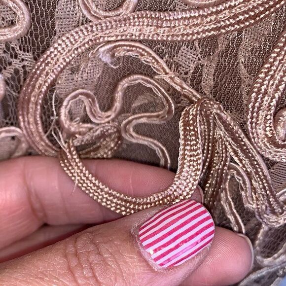 Sue Wong Lace Three Quarter Sleeve Taupe Dress - Picture 7 of 11